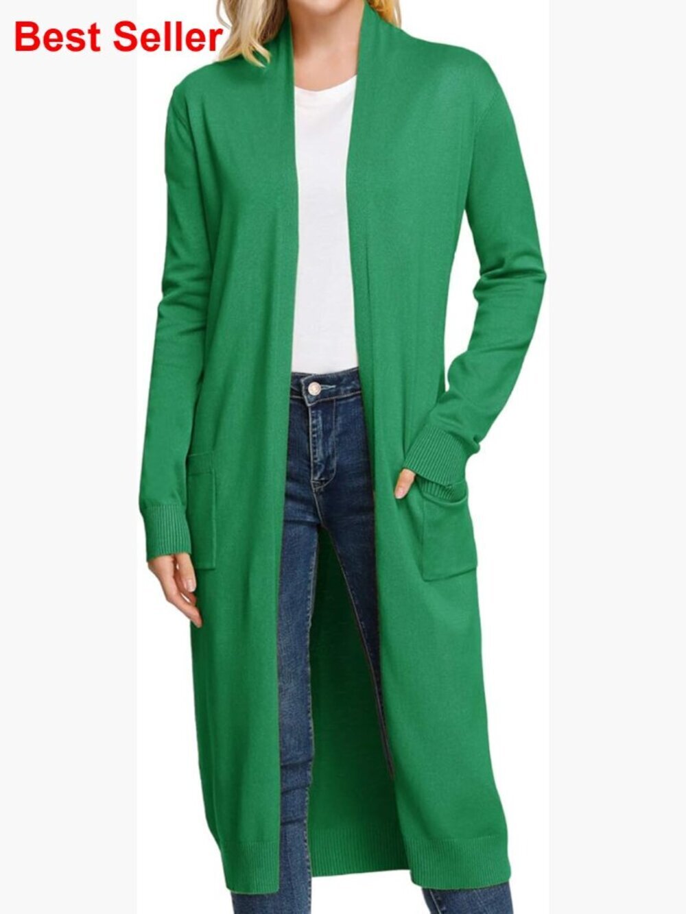 Long Knitted Cardigan Sweater with Side Pockets